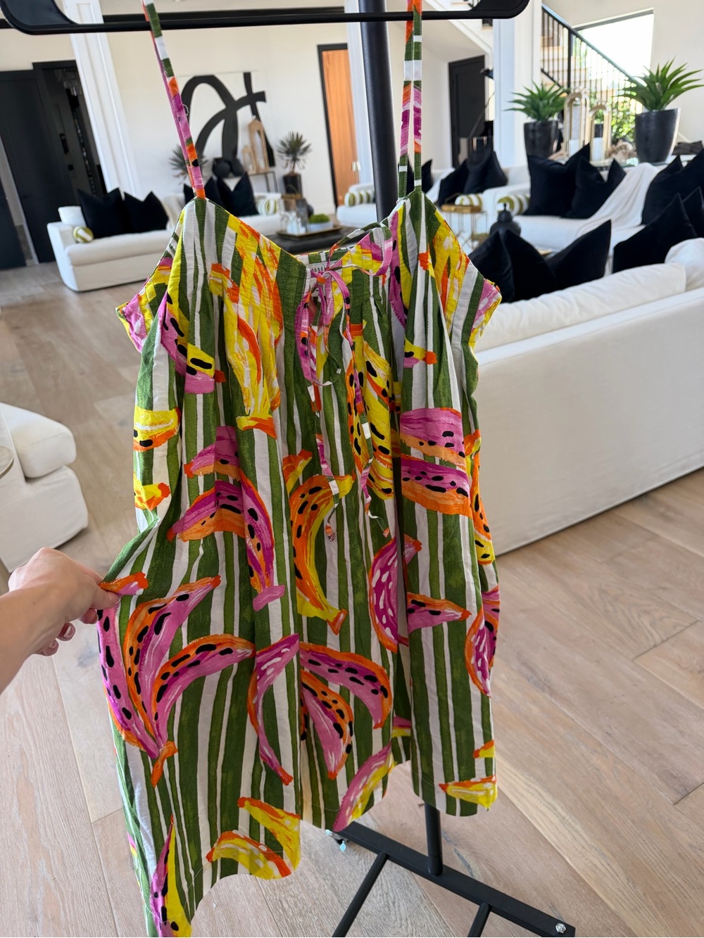 Bold Tropical Striped Spaghetti Strap Top - Green/Pink/Yellow